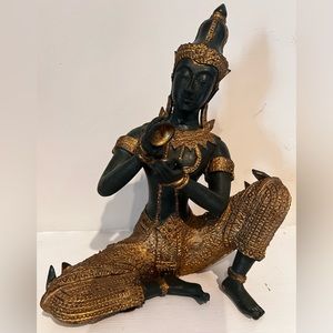 Vintage Thai Bronze Statue Sculpture w Incense Burner 9.5” tall x 8” wide EUC